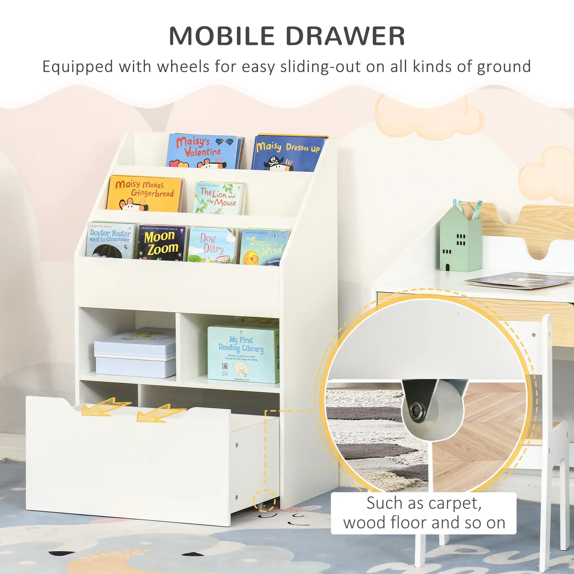 Kids Bookcase, Multi-Shelf Organizer with Drawer, White Baby & Kids Storage at Gallery Canada