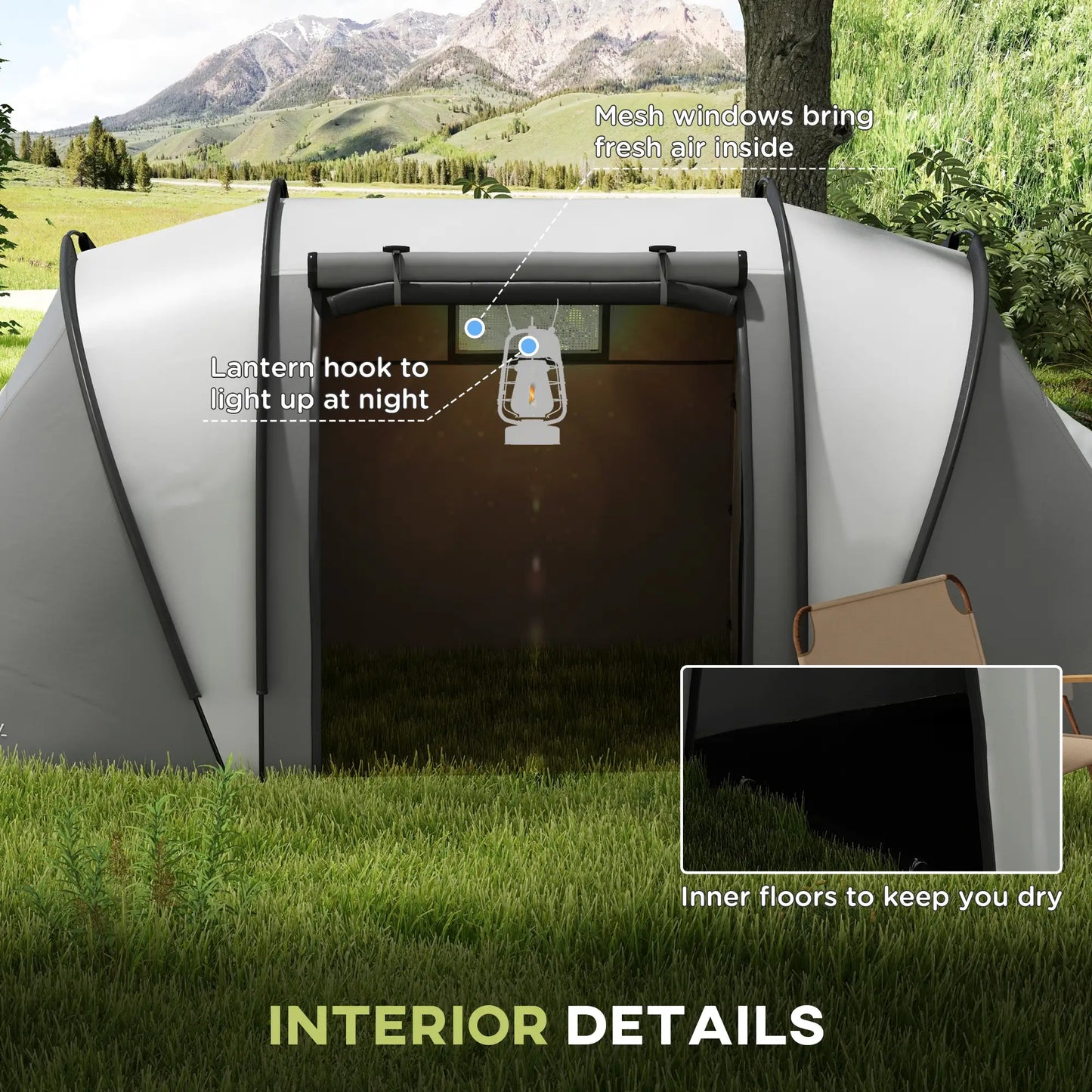 Camping Tent, 2 Bedrooms, Living Area, 3000mm Waterproof, Grey Camping Tents at Gallery Canada