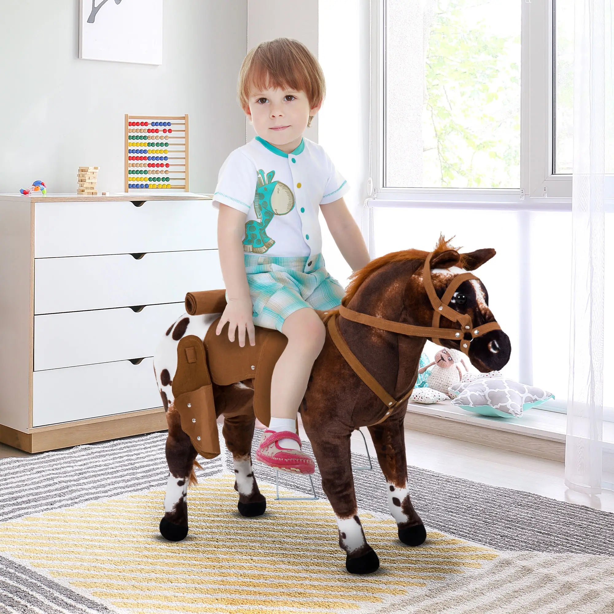 Standing Ride on Horse, Plush Pony Toy with Sound, Brown Rocking Horses at Gallery Canada