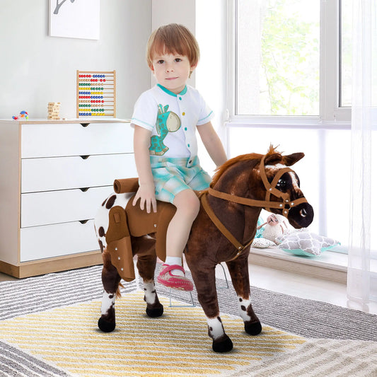 Standing Ride on Horse, Plush Pony Toy with Sound, Brown Rocking Horses Brown at Gallery Canada