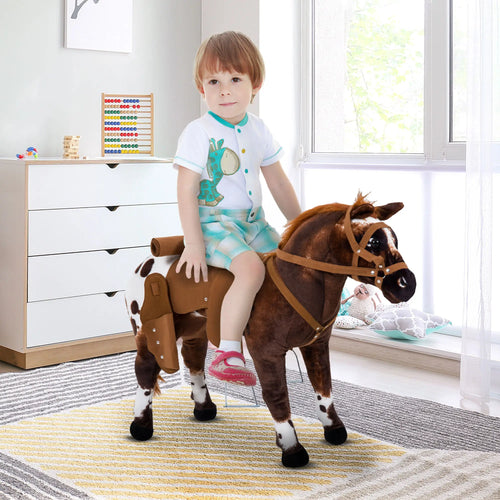 Standing Ride on Horse, Plush Pony Toy with Sound, Brown