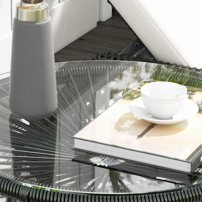 Round Rattan Side Table, Outdoor, PE Rattan, Tempered Glass Top, Black Patio Side Tables at Gallery Canada