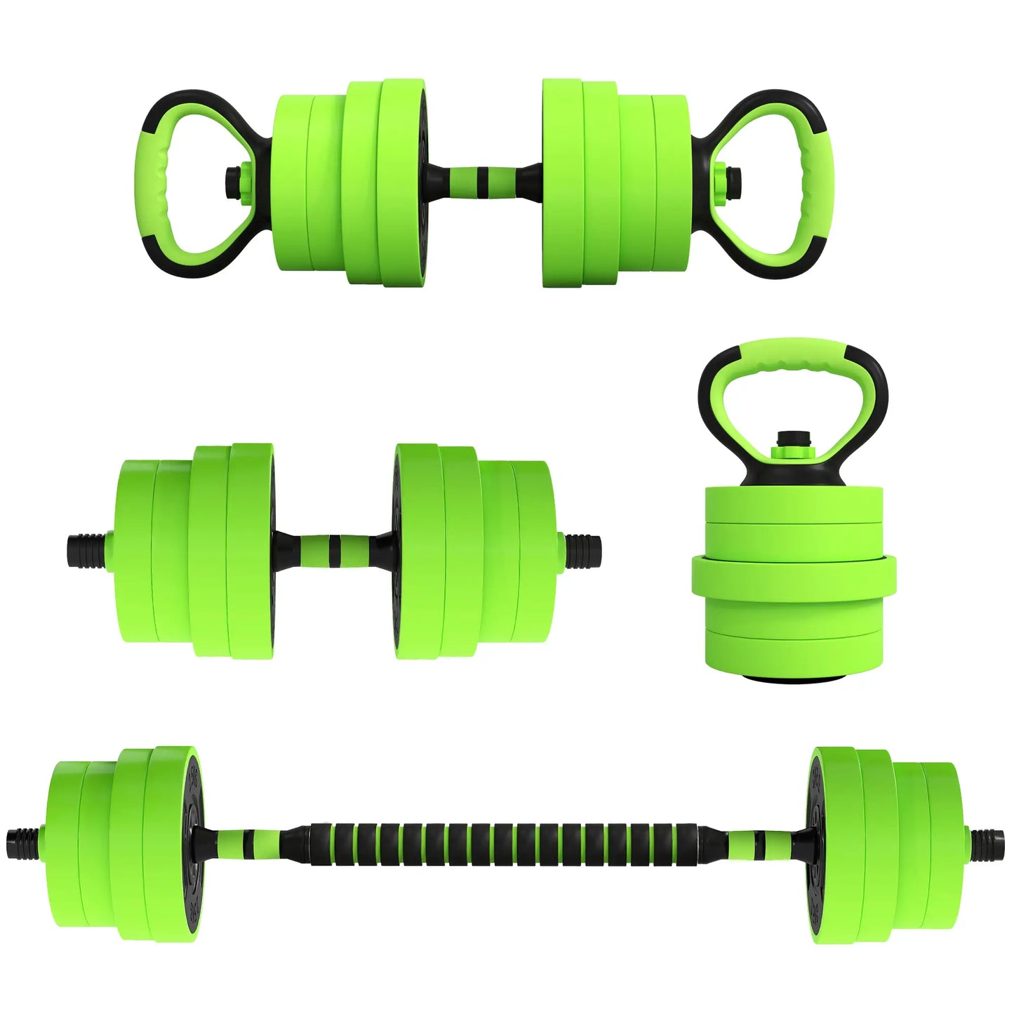 66lbs 4-in-1 Adjustable Dumbbell Set, Barbell, Kettlebell, Green Dumbbells & Barbells at Gallery Canada