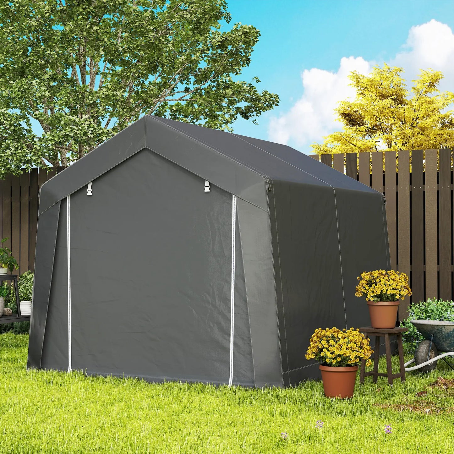 10' x 10' Outdoor Storage Shed, Portable Garage, Dark Grey