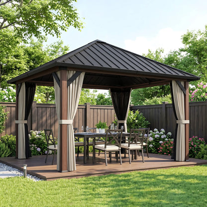 10' x 10' Hardtop Gazebo, Galvanized Steel Roof, Netting, Curtains Gazebos at Gallery Canada