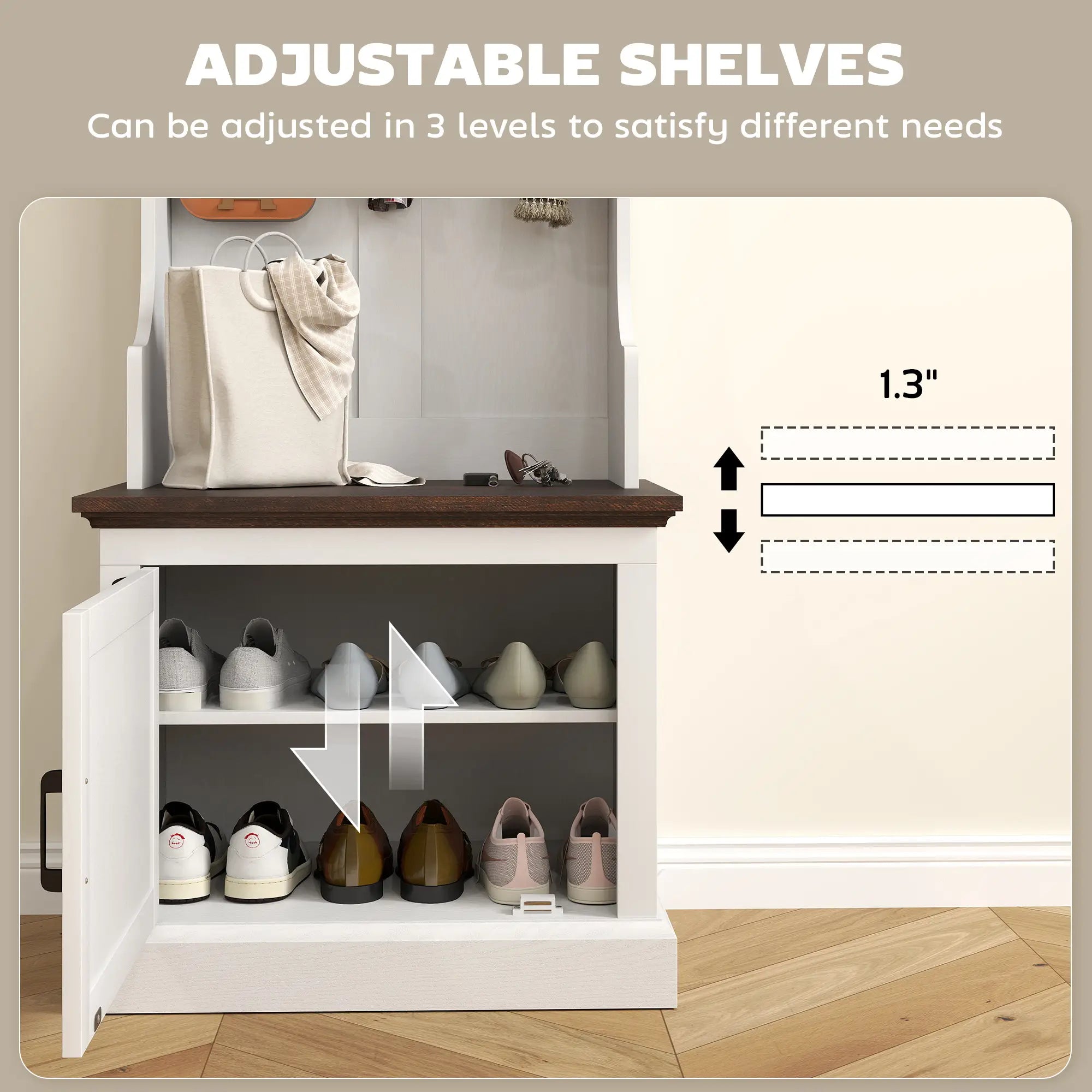 3-in-1 Hall Tree, LED Lights, Bench, Coat Rack, Shoe Storage, White Wood Grain, White Clothing Storage at Gallery Canada