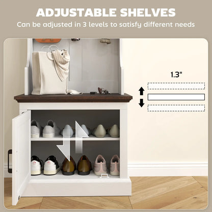 3-in-1 Hall Tree, LED Lights, Bench, Coat Rack, Shoe Storage, White Wood Grain, White Clothing Storage at Gallery Canada