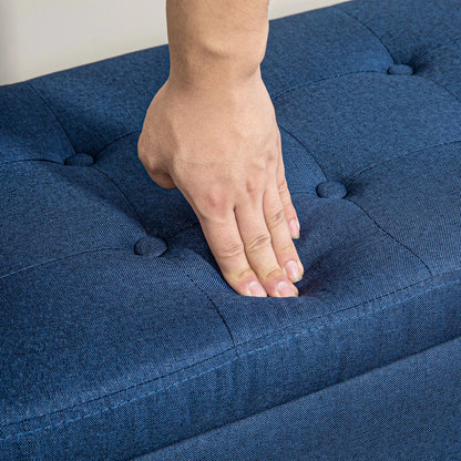 Storage Ottoman Bench, Linen Upholstered, Tufted, Dark Blue Storage Ottomans & Benches at Gallery Canada