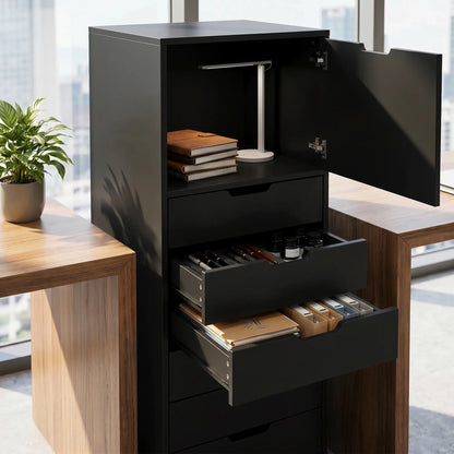 Mobile File Cabinet With 5 Drawers, Black, Black