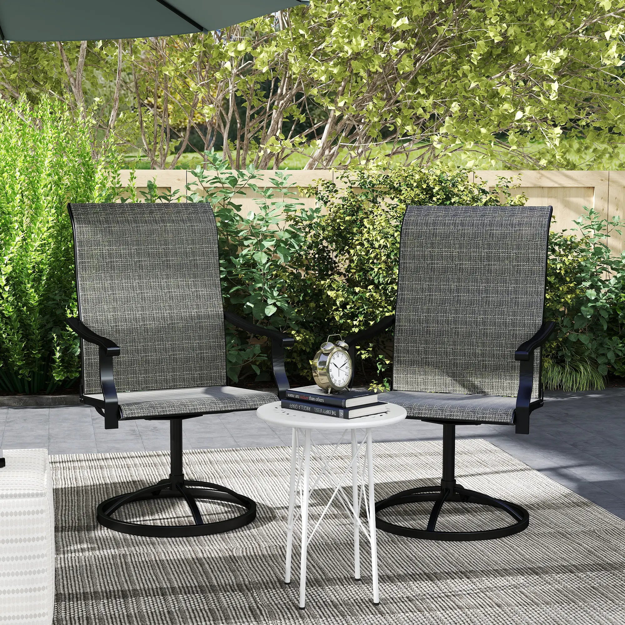 Outdoor Swivel Dining Chairs Set of 2, High Back, All Weather Mesh, Grey Patio Chairs at Gallery Canada