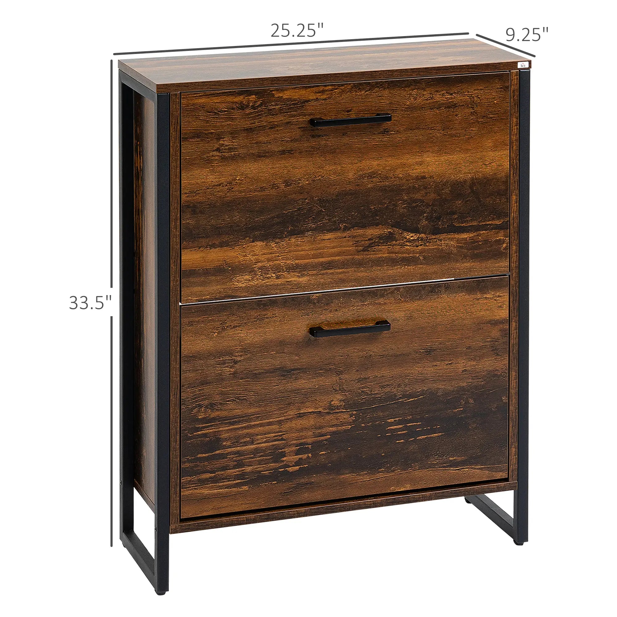 Shoe Cabinet, 2 Flip Doors, 2 Drawers, Divider, Holds 12 Pairs, Rustic Brown Shoe Storage Cabinets & Racks at Gallery Canada
