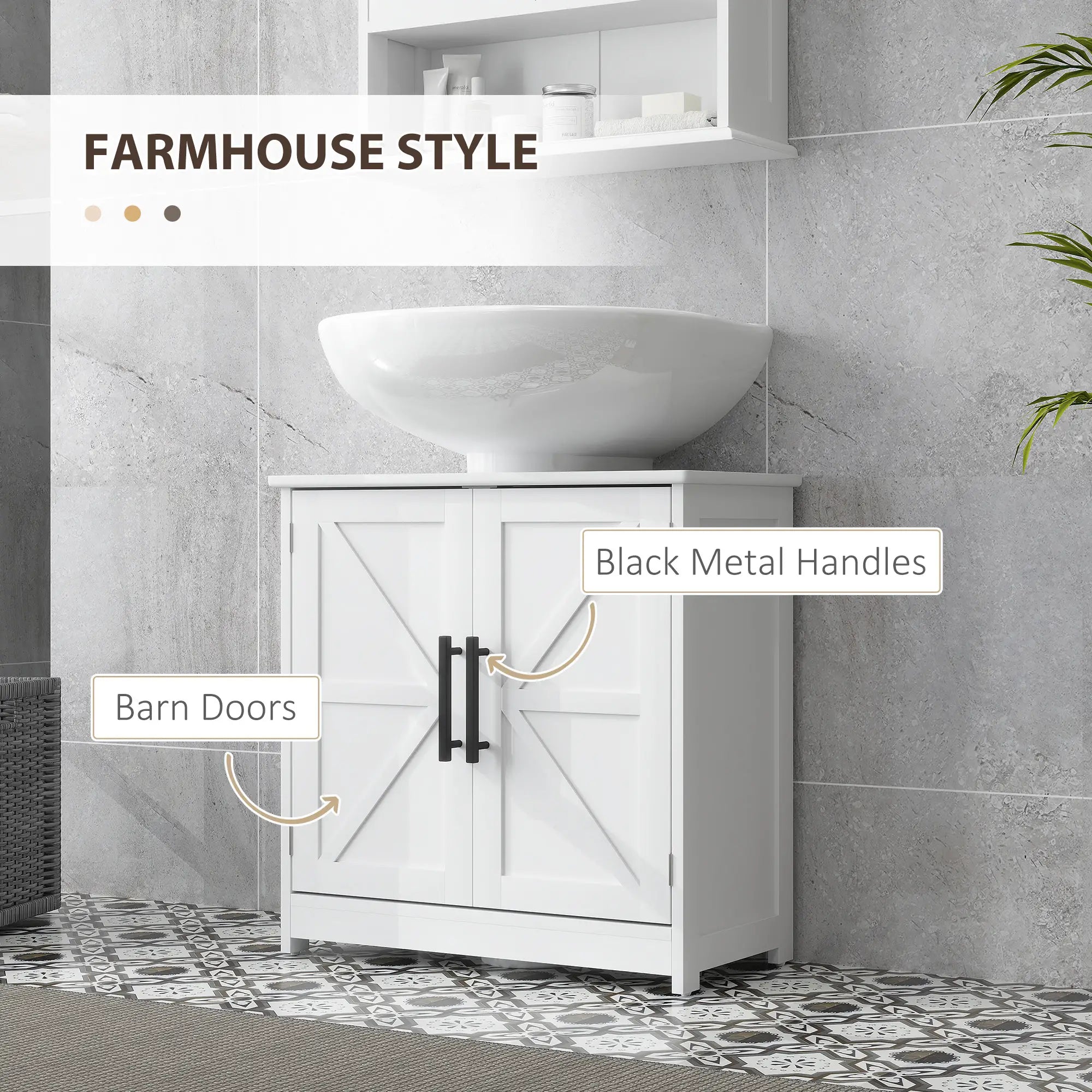 Farmhouse Pedestal Sink Cabinet, Bathroom Storage with 2 Barn Doors, Adjustable Shelf, White Bathroom Cabinets at Gallery Canada