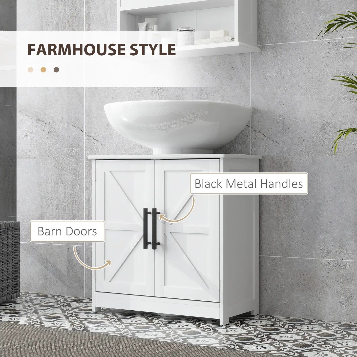 Farmhouse Pedestal Sink Cabinet, Bathroom Storage with 2 Barn Doors, Adjustable Shelf, White Bathroom Cabinets at Gallery Canada