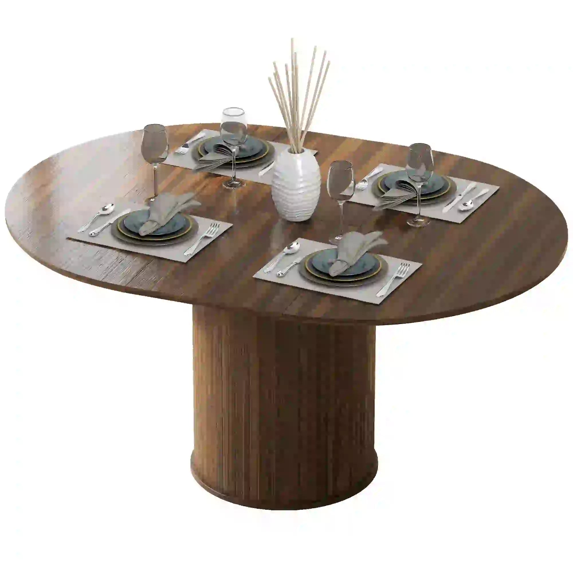 Extendable Kitchen Table, 43.5"-59", Walnut Wood Grain, Pedestal Base Dining Tables Dark Walnut Wood Grain at Gallery Canada