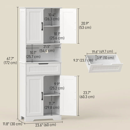 68" Tall Kitchen Buffet Hutch, 4 Doors, Drawer, Open Counter, White Kitchen Pantry Cabinets at Gallery Canada