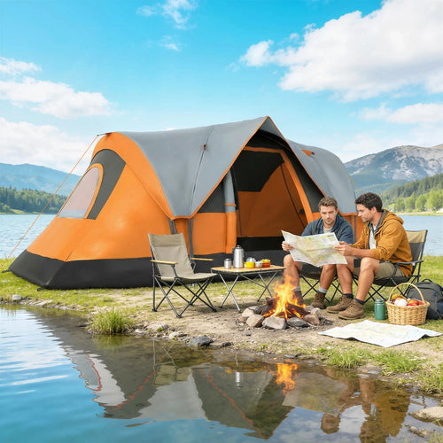 5-6 Person Family Tent, With Lighting Hook, Carrying Bag, Orange