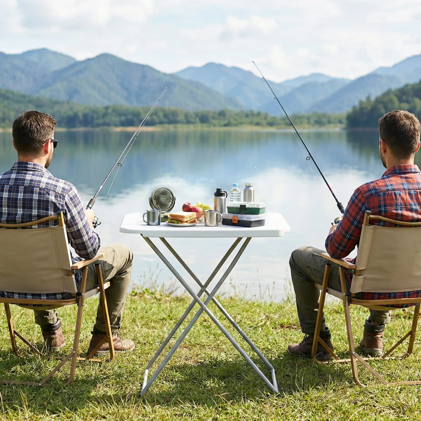 Folding Picnic Table, 30" x 20", 5-Level Height Adjustment, White Picnic Tables & Camping Chairs at Gallery Canada