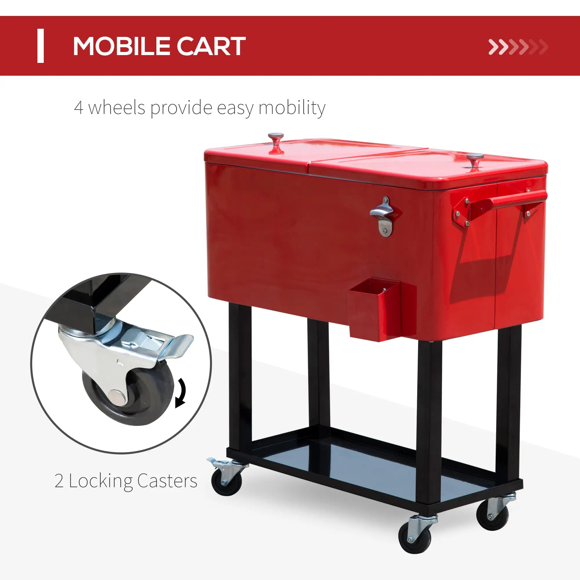 80 Quart Rolling Cooler Cart, Portable Ice Bin, Outdoor Party, Red Cooler Boxes at Gallery Canada