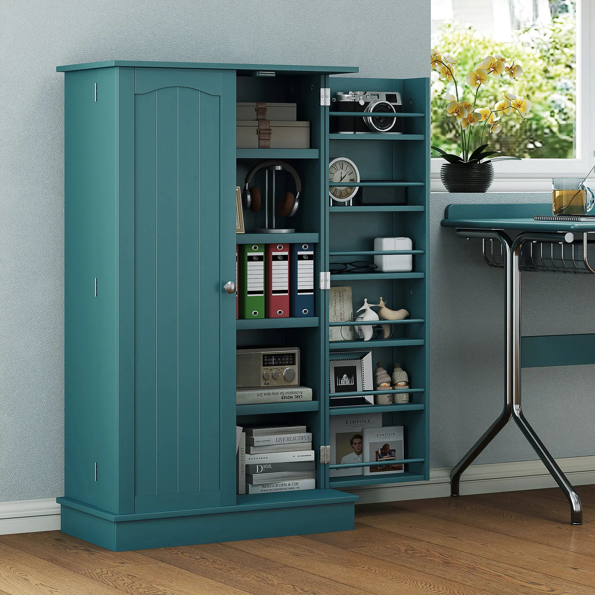 41 Storage Cabinet, 2-Door Kitchen Pantry, 5-Tier Shelving, Teal Blue Kitchen Pantry Cabinets at Gallery Canada
