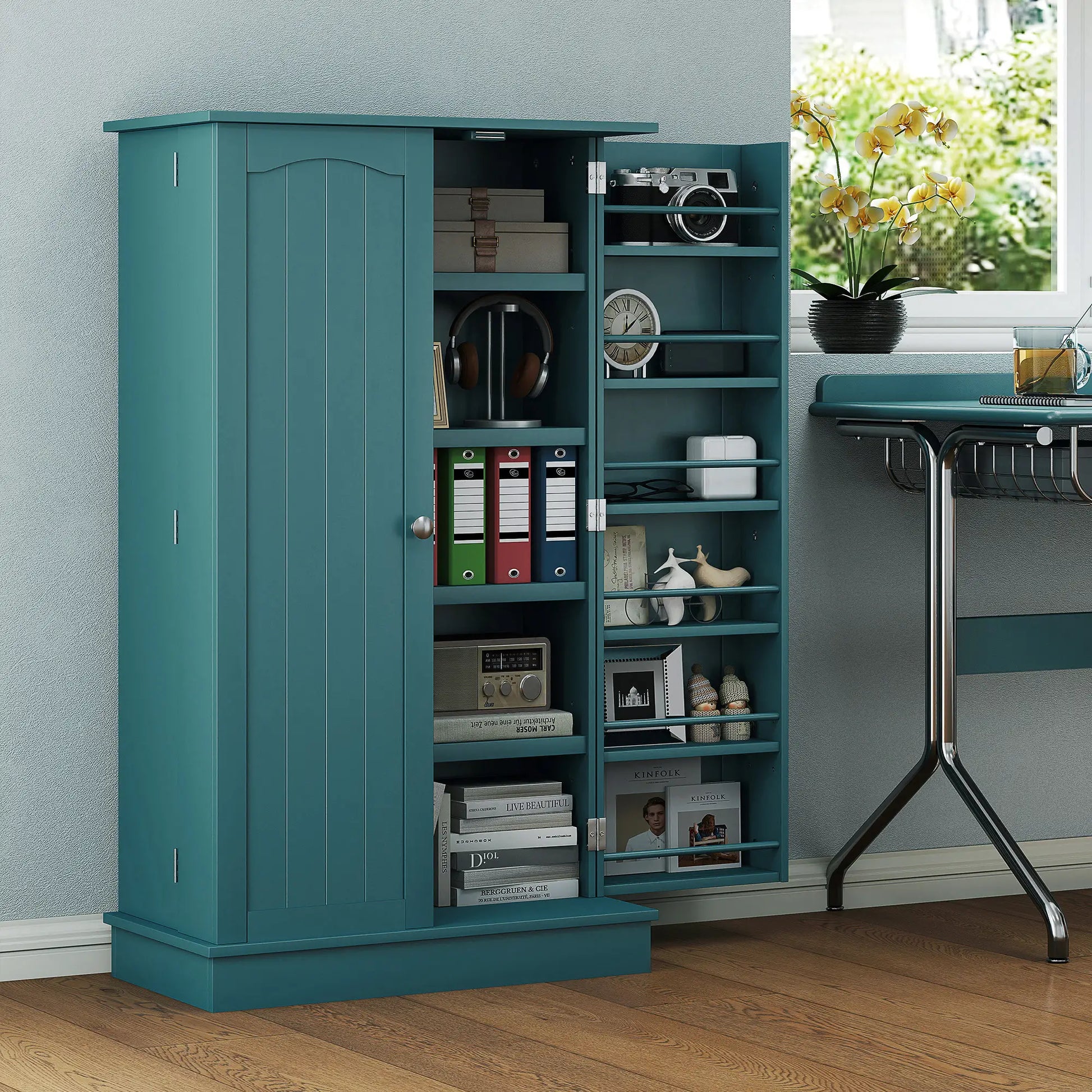 41 Storage Cabinet, 2-Door Kitchen Pantry, 5-Tier Shelving, Teal Blue Kitchen Pantry Cabinets at Gallery Canada