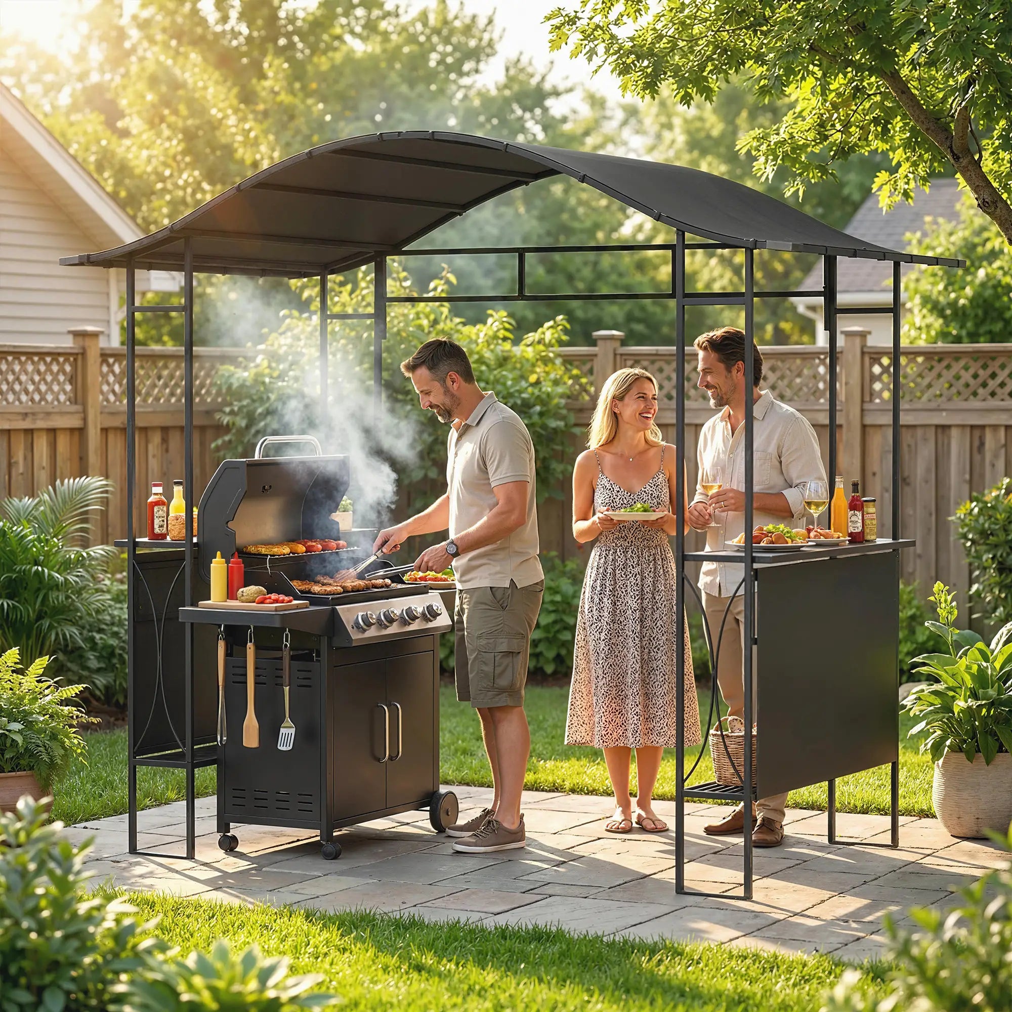 8' x 5' Grill Gazebo Canopy, Outdoor BBQ Shelter, Dark Grey BBQ Grill Gazebos at Gallery Canada