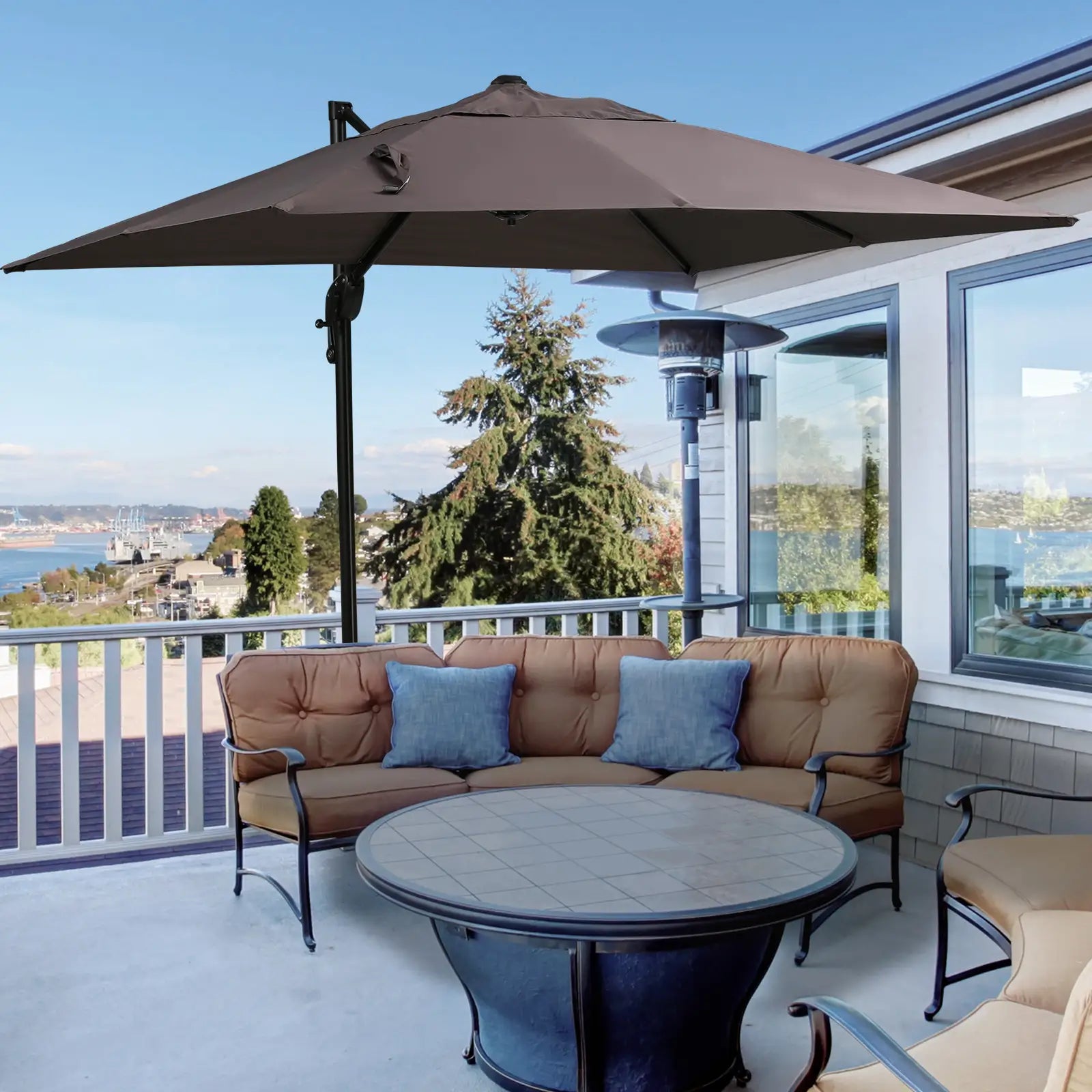 8'x8' Square Patio Hanging Offset Umbrella, Light Brown Offset Cantilever Umbrellas at Gallery Canada