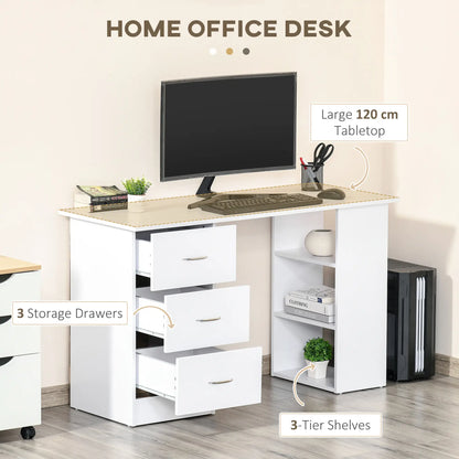 47 Inches Office Desk, 3-Tier Storage Shelves, Drawers, White Writing Desks at Gallery Canada