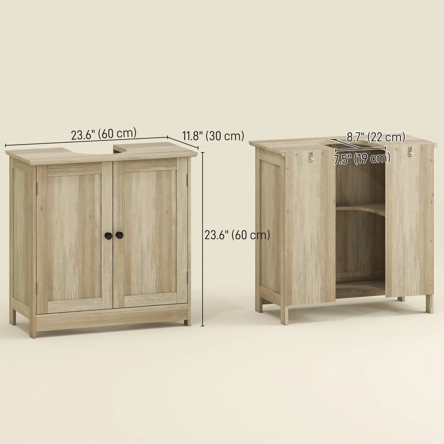 Bathroom Vanity, 24" Pedestal Sink Bathroom Vanity Furniture with 2 Doors and Shelf, Grey Wood Grain Sink Cabinets at Gallery Canada