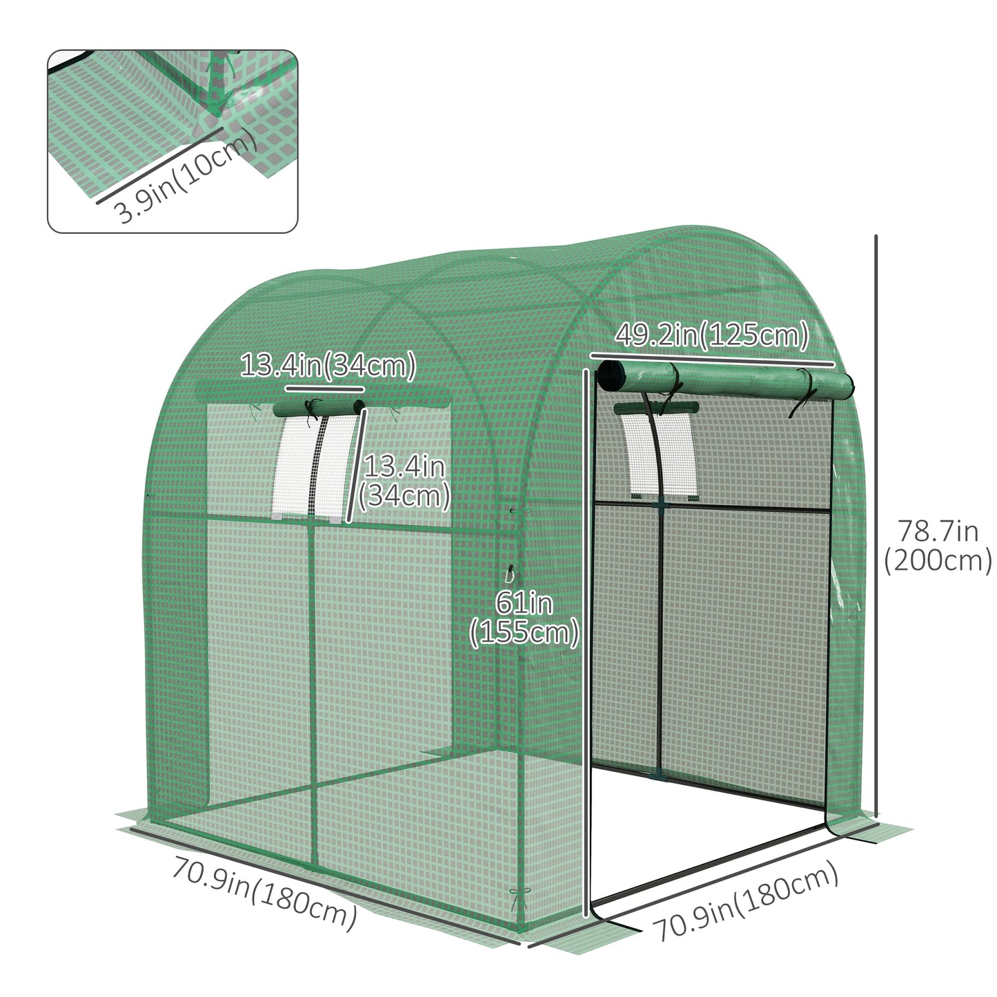 Walk-In Tunnel Greenhouse, UV-Resistant PE Cover, 6' x 6' x 6.6', Green Tunnel Greenhouses at Gallery Canada