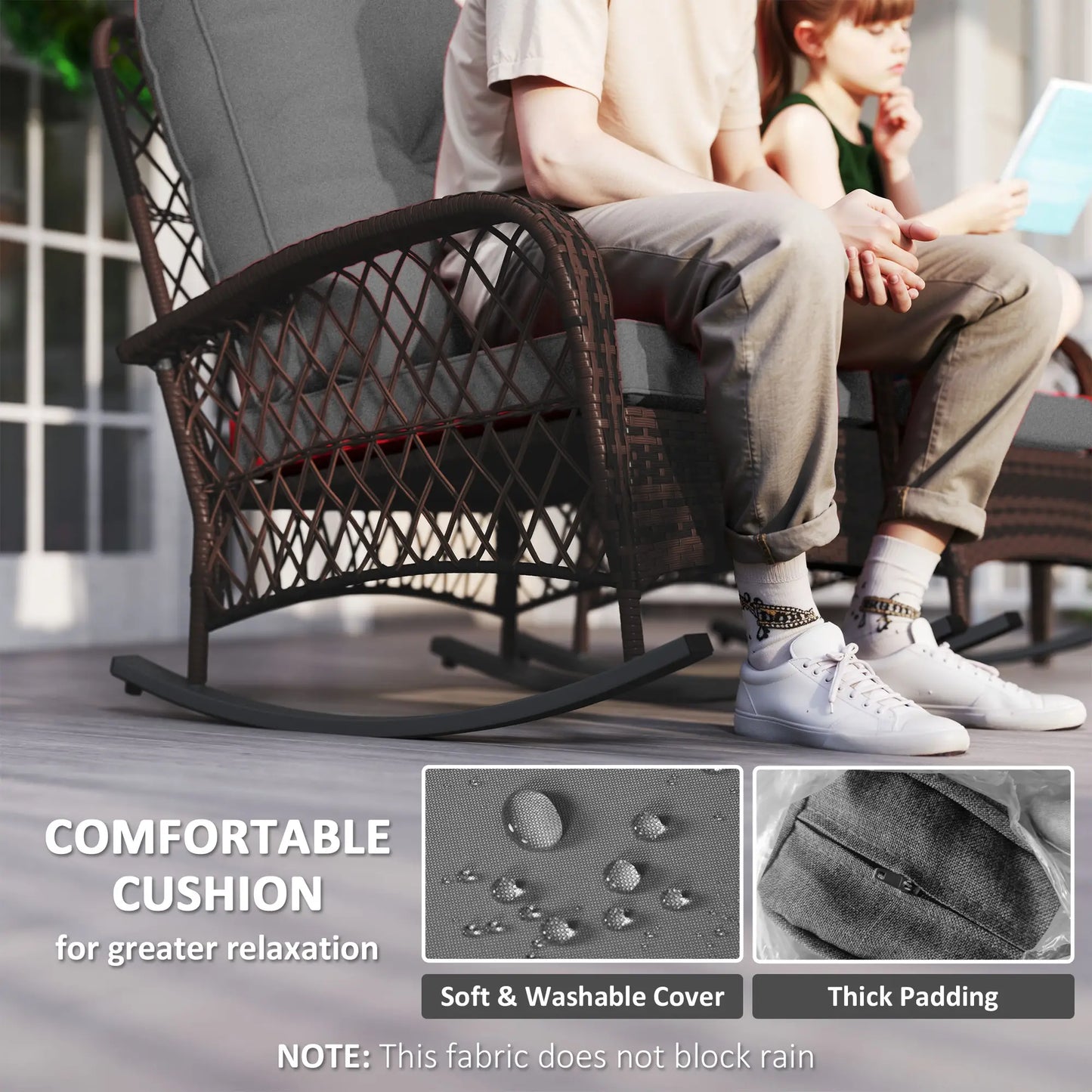 Outdoor Wicker Rattan Rocking Chair Set of 2, Patio Rocker with Cushions, Grey Outdoor Rocking Chairs at Gallery Canada