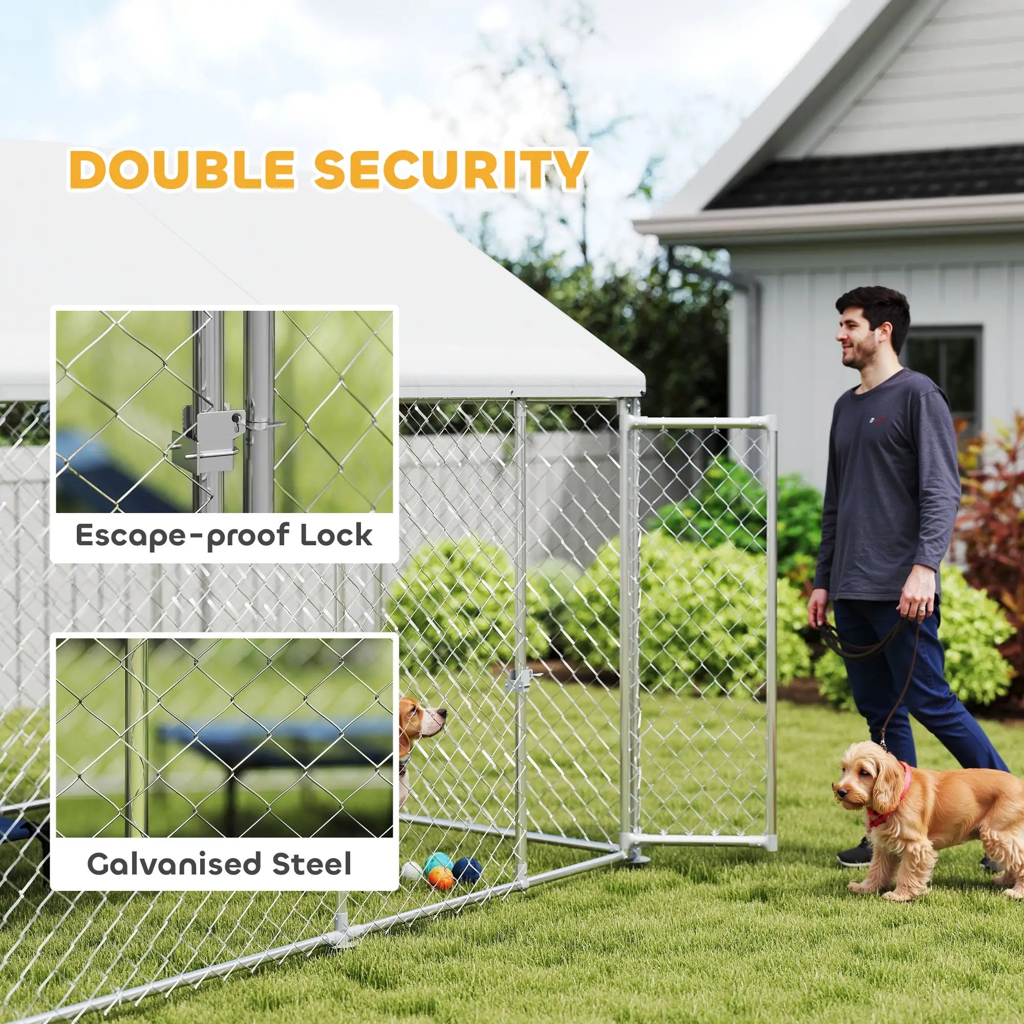 Heavy Duty Galvanized Steel Outdoor Dog Kennel with Waterproof Roof, Safety Lockable Latch System, 9.2' x 7.5' x 7.2' Dog Kennels at Gallery Canada