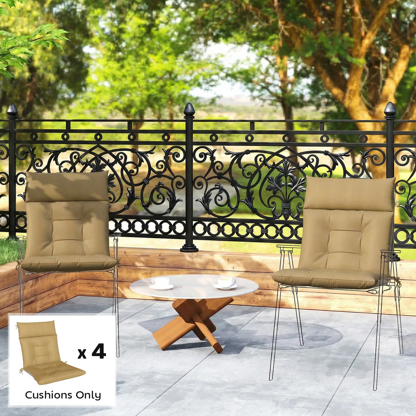 Patio Chair Cushions Set Of 4, Waterproof Non-Slip, 44"x21", Khaki Patio Chair Cushions at Gallery Canada