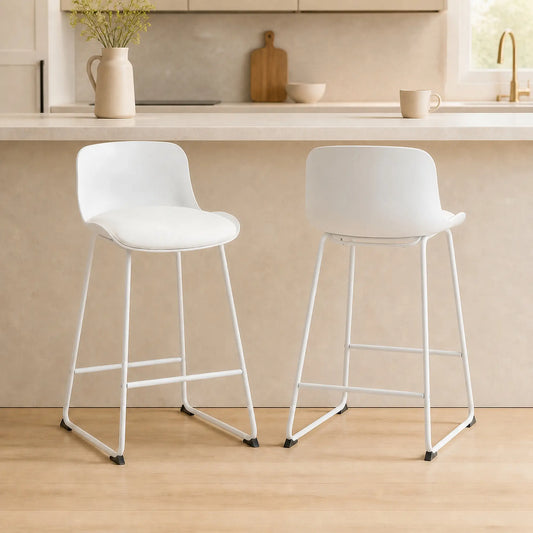 Modern Bar Stools Set of 2, PU Leather, Counter Height, White Bar Stools White at Gallery Canada