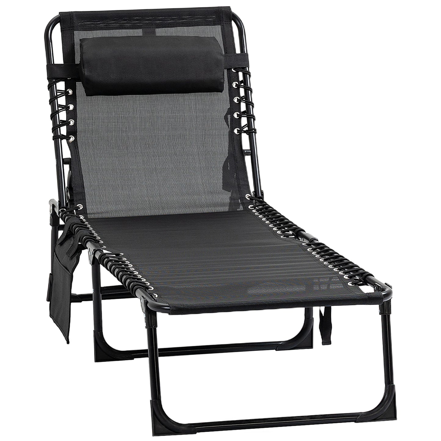 Outdoor Folding Chaise Lounge, Adjustable Backrest, Removable Pillow, Black Lounger Chairs Black at Gallery Canada
