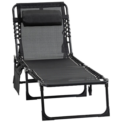 Outdoor Folding Chaise Lounge, Adjustable Backrest, Removable Pillow, Black Lounger Chairs Black at Gallery Canada