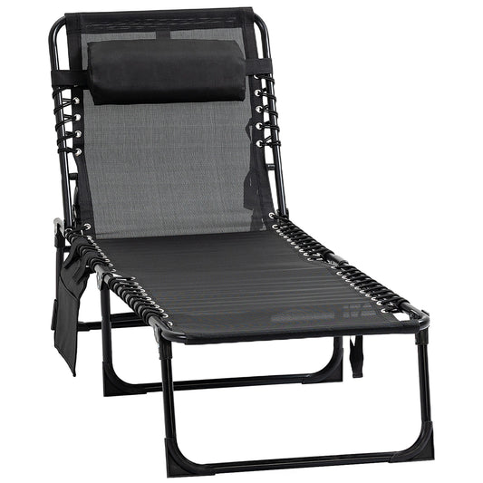 Outdoor Folding Chaise Lounge, Adjustable Backrest, Removable Pillow, Black Lounger Chairs Black at Gallery Canada