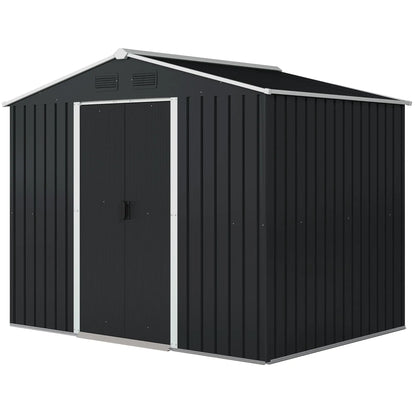 8' x 6' Outdoor Storage Shed, Metal Garden Tool House, Lockable Doors, Charcoal Grey Sheds Charcaol Grey at Gallery Canada
