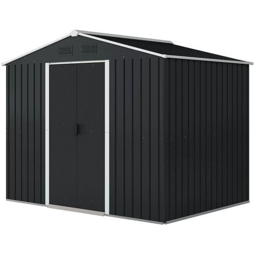 8' x 6' Outdoor Storage Shed, Metal Garden Tool House, Lockable Doors, Charcoal Grey