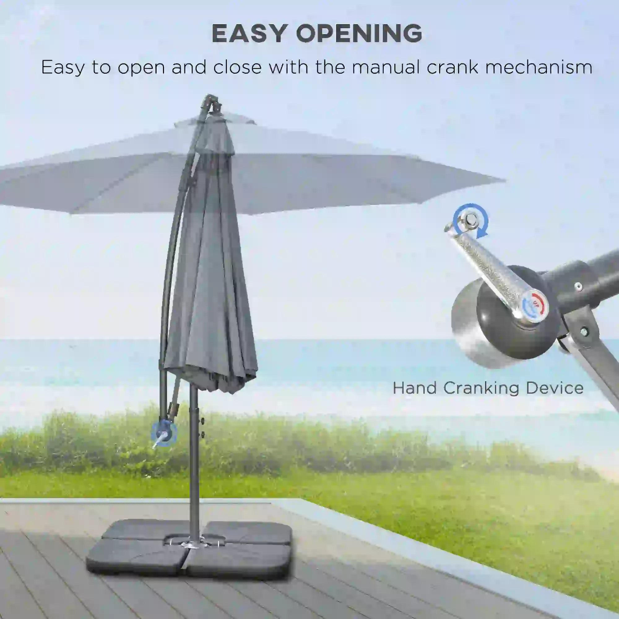 9.6ft Offset Patio Umbrella, Hanging Parasol, Crank, Dark Grey Cantilever Umbrellas at Gallery Canada