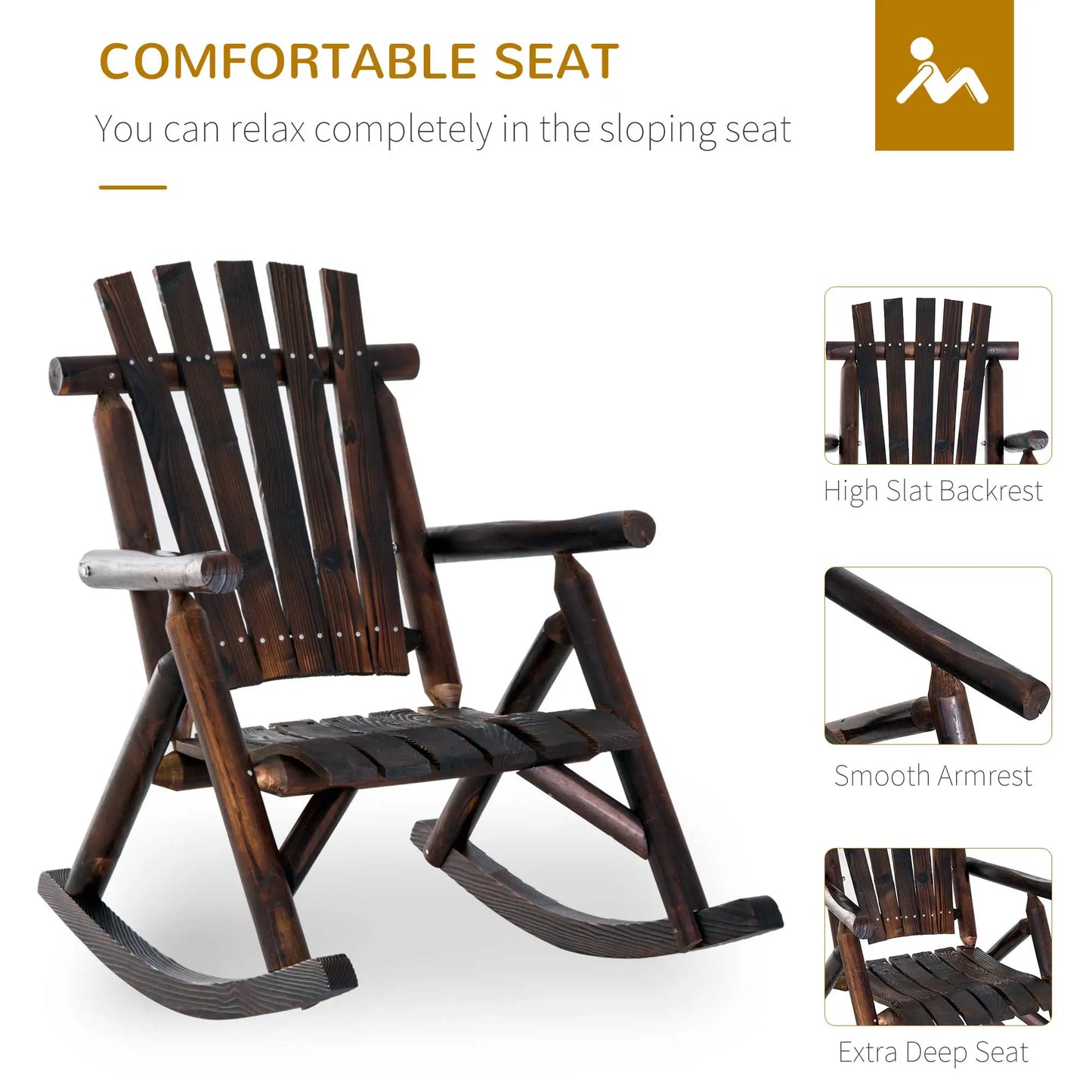 Rustic Fir Wood Adirondack Rocking Chair, Outdoor Patio Furniture Outdoor Rocking Chairs at Gallery Canada