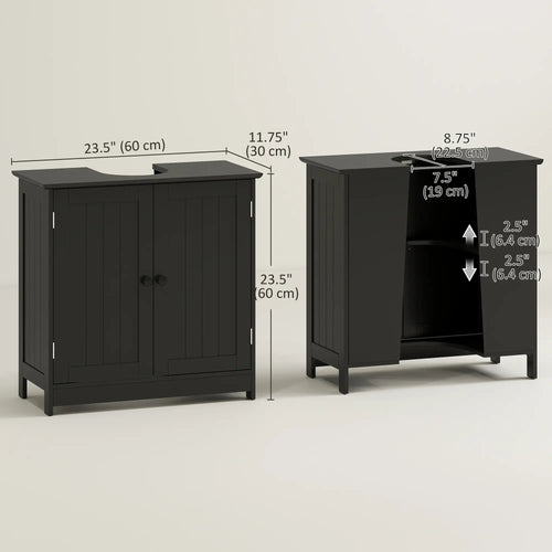 Under Sink Bathroom Cabinet, 2 Doors with Shelf, Black