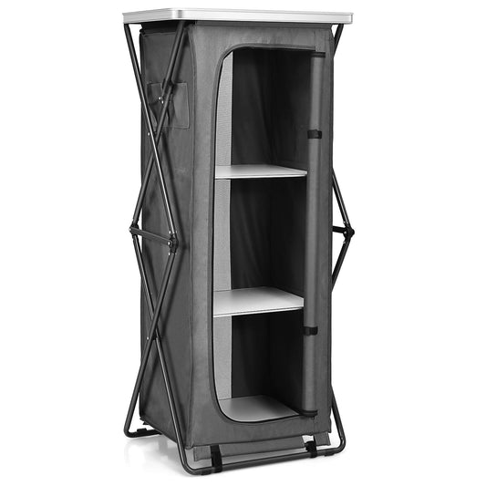 Folding Pop-Up Cupboard, Compact Camping Storage Cabinet, XL, Gray Camping Furniture Gray at Gallery Canada