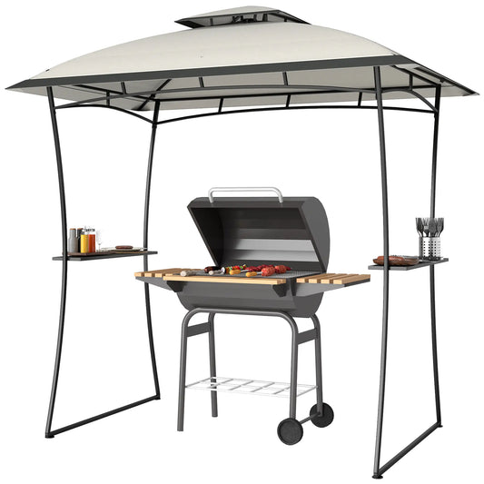 8' x 5' Outdoor Grill Gazebo, Double Tiered Barbecue Shelter, Light Grey BBQ Grill Gazebos Light Grey at Gallery Canada