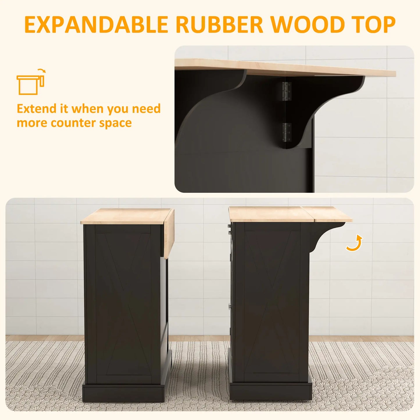 Kitchen Island with Drop Leaf, 2 Drawers, Adjustable Shelves, Black Kitchen Islands & Kitchen Carts at Gallery Canada