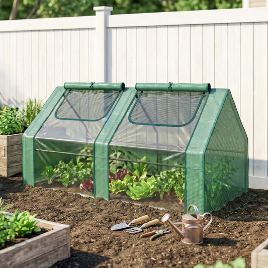 6' x 3' x 3' Portable Mini Greenhouse, Steel Frame, 2 PE Covers, Dark Green Mini Greenhouses Dark Green at Gallery Canada
