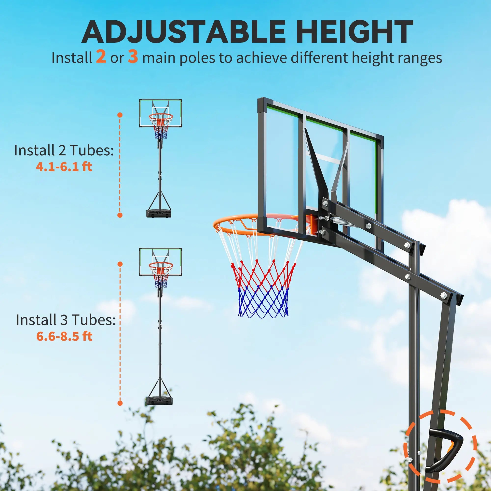 Adjustable Basketball Hoop, 4.1-8.5ft, 33