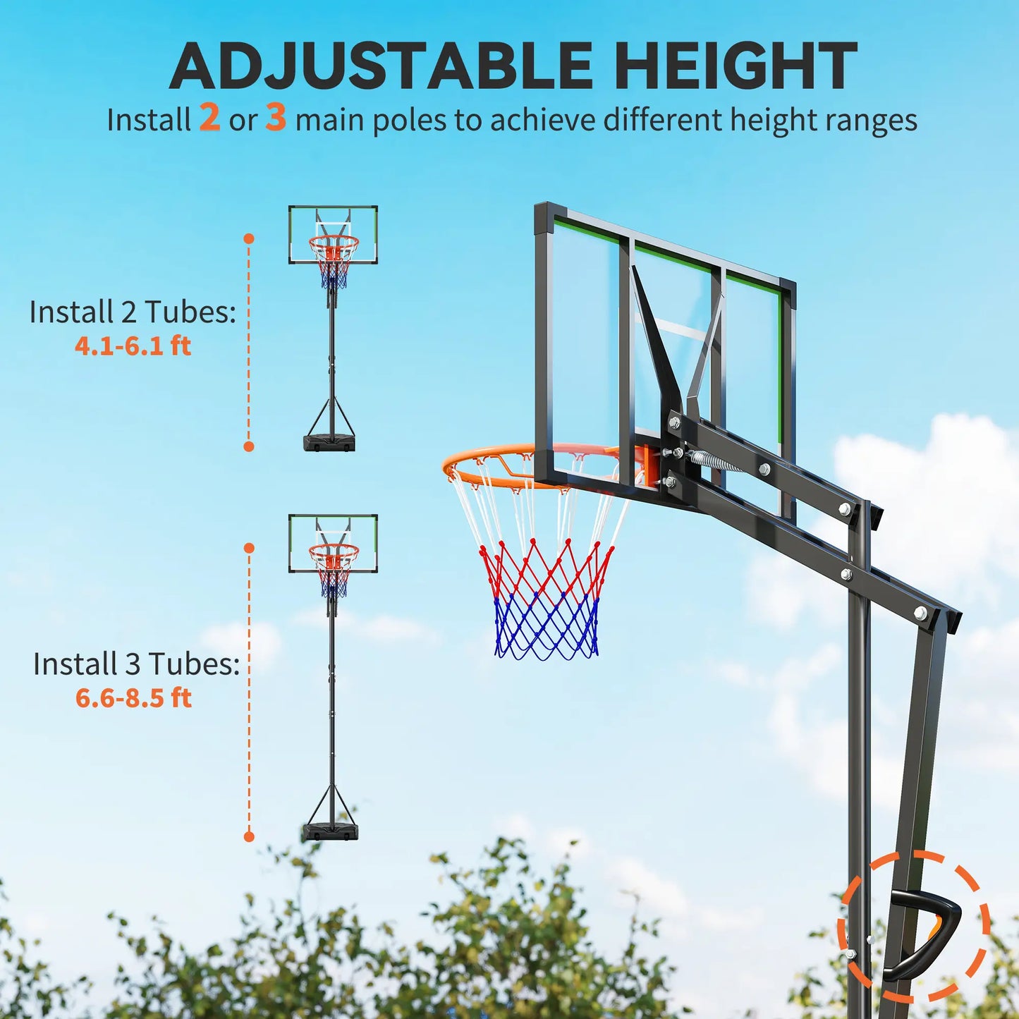 Adjustable Basketball Hoop, 4.1-8.5ft, 33" Shatterproof Board, 18" Rim Basketball at Gallery Canada
