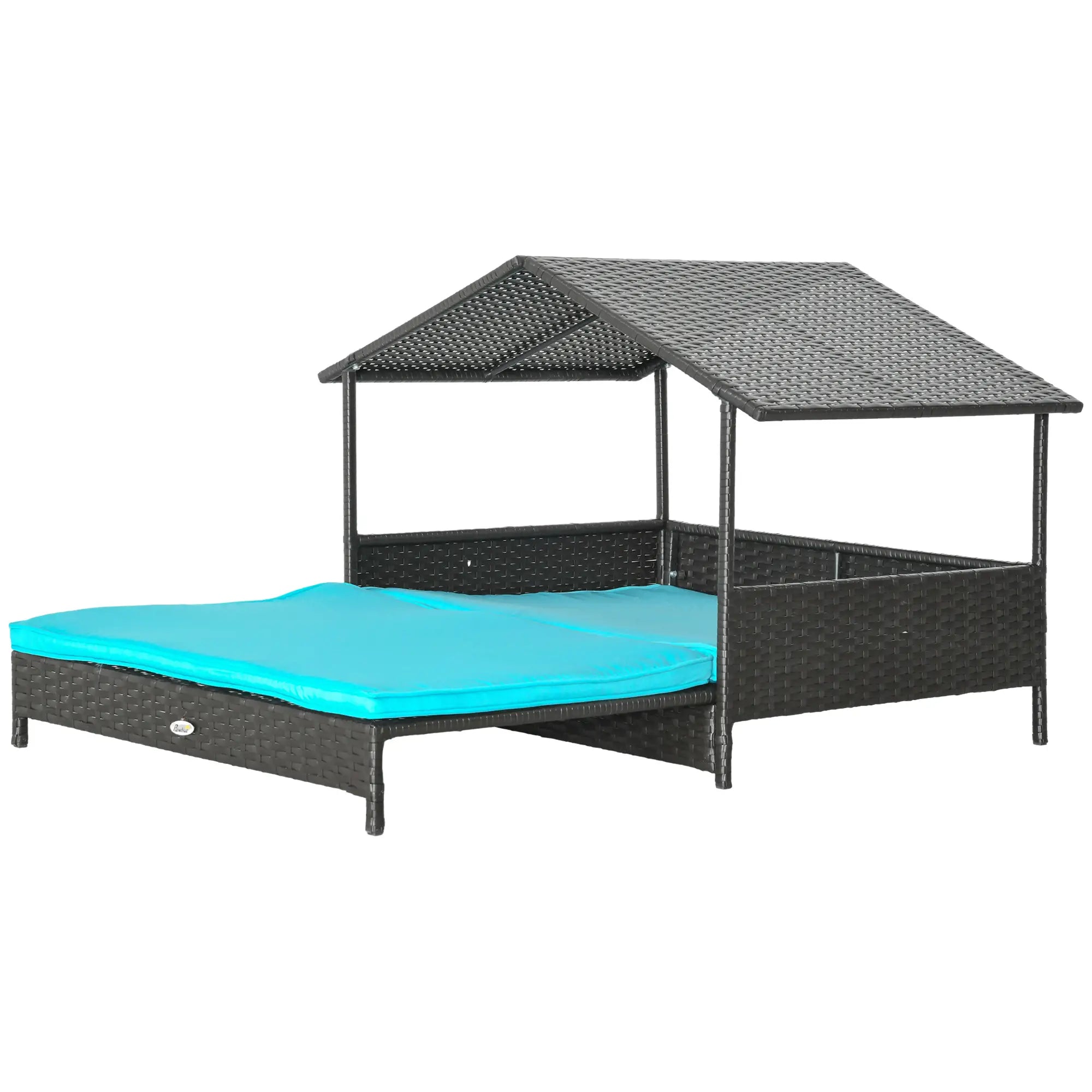 Extendable Wicker Dog Bed, Soft Cushion Washable Cover, Small Medium Dogs, Blue Houses, Kennels & Pens Dark Brown, Blue at Gallery Canada