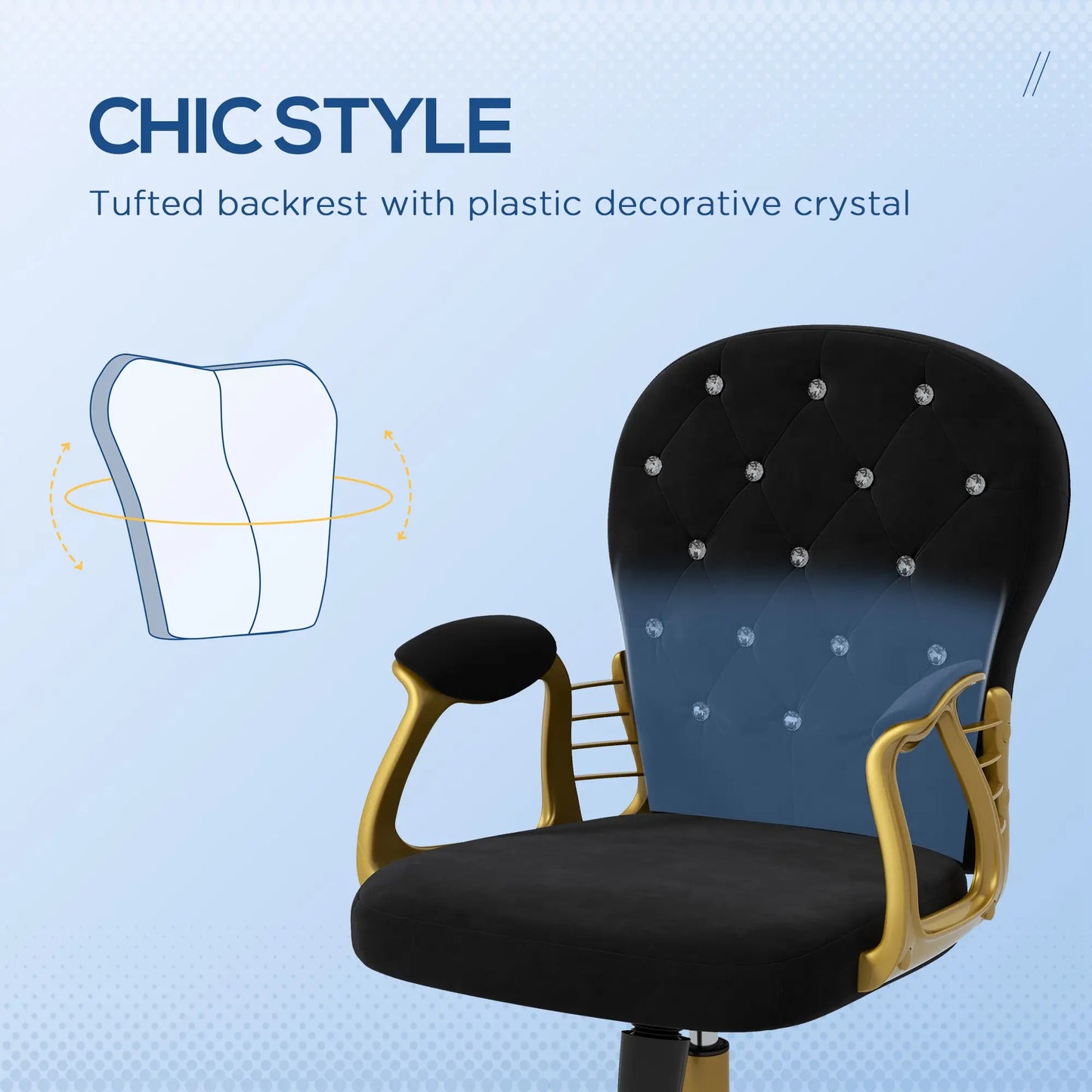 Velvet Office Desk Chair, Button Tufted, Swivel Wheels, Adjustable Height, Black Task Chairs at Gallery Canada