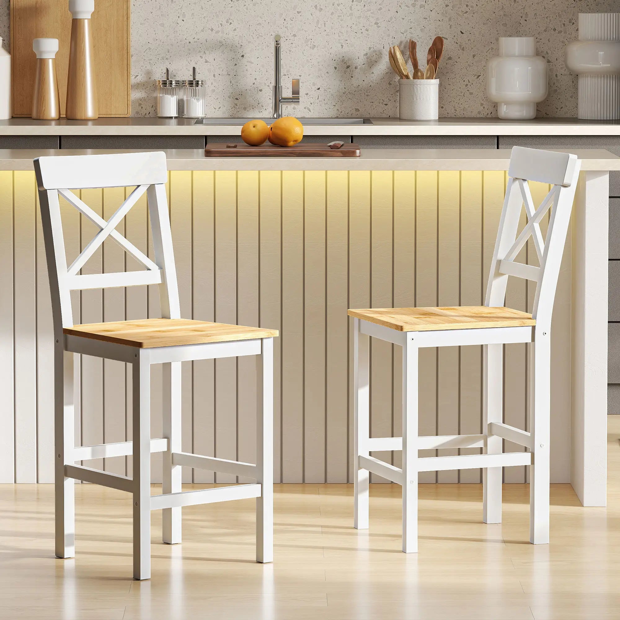 Counter Height Stools Set of 2, Farmhouse Bar Stools with Backs, Solid Wood Bar Stools at Gallery Canada